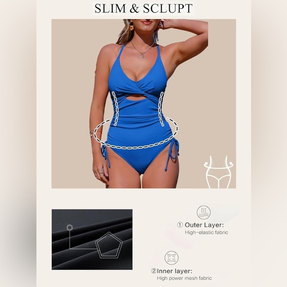 2025  Ribbed Swimsuit Tummy Control High Cut BathingSuit Sexy V Neck Criss Cross - Picture 4 of 7